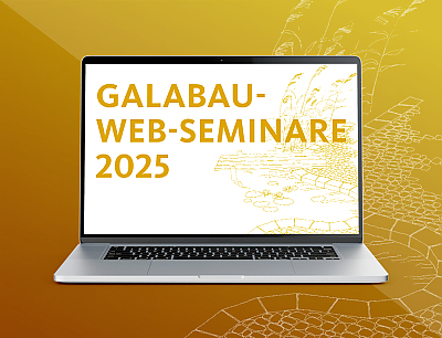 Grafik von einem Laptop. Darauf steht "GALABAU-WEB-SEMINARE 2025"