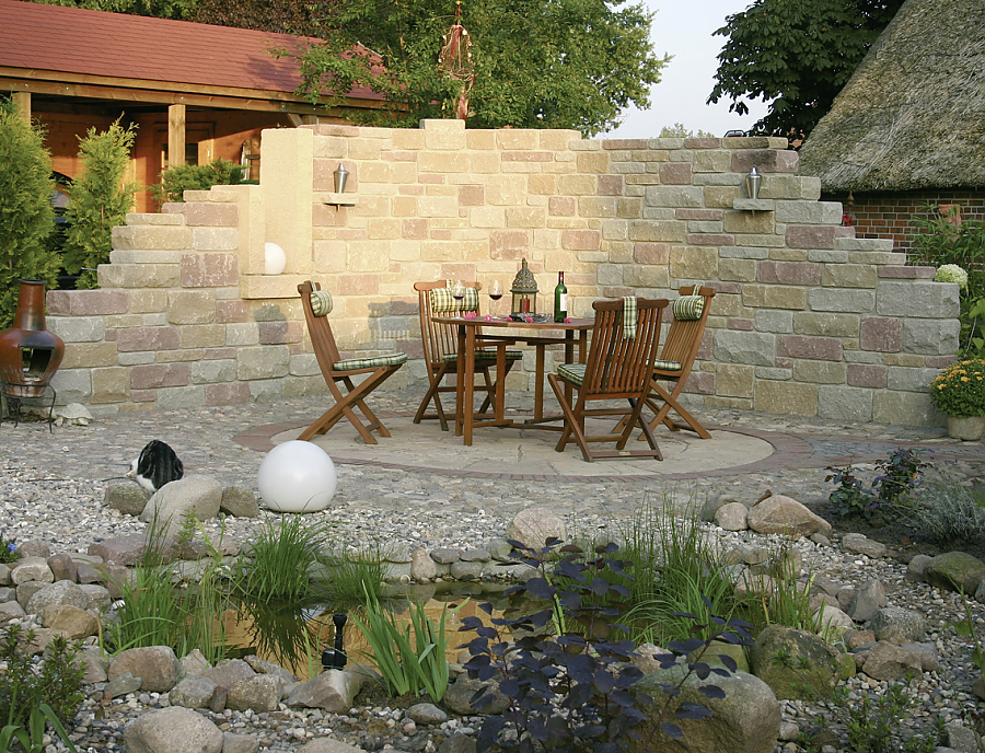 Gartenmauer SANTURO Burgruinenmauer als Sichtschutz im Garten